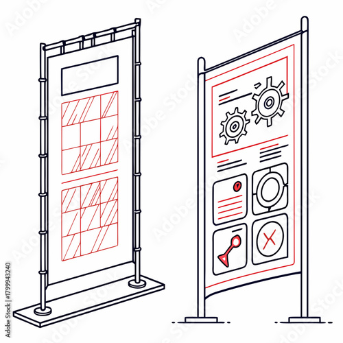 Isometric advertising stand with poster isolated on