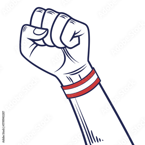 Fist with bracelet raised up isolated on
