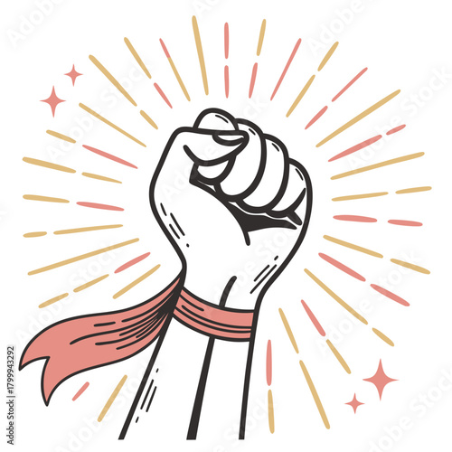 Raised fist symbol of power and revolution isolated on