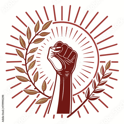 Raised fist symbol of power and revolution isolated on