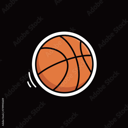Simple Cartoon Basketball Sticker Design Vector Illustration Orange Ball with Black Lines for Sports Game and Athletic Competition Icon.