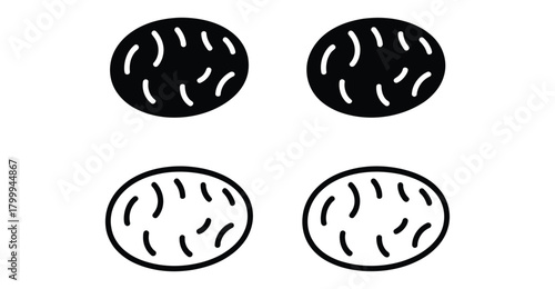 Stylized mitochondria icon set showing cristae structure in black and white variants, ideal for biology, cell science, and education visuals 