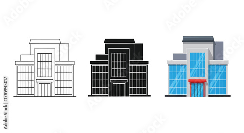 Set of hospital building icons vector illustration in outline silhouette and color styles isolated on a white background