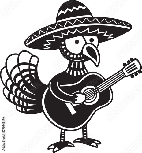  Turkey wearing sombrero hat silhouette vector art illustration 4