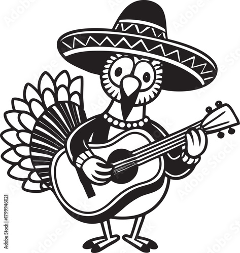  Turkey wearing sombrero hat silhouette vector art illustration 2