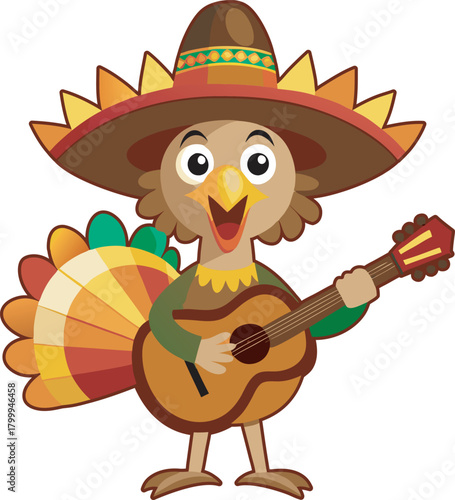Turkey wearing sombrero hat vector art illustration 3