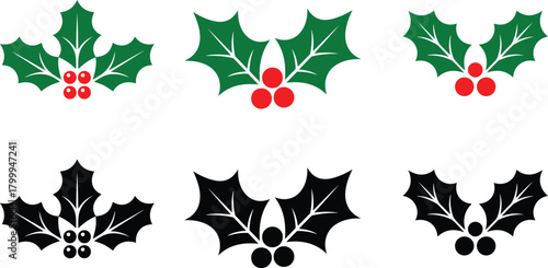 Holly Berry Clipart Festive Icons and Decorative Elements for Holiday Designs, Christmas and Winter Season Illustrations, Seamless Patterns