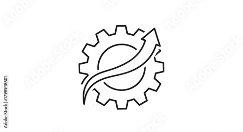 Gear with an upward arrow, representing progress, development, and improvement in a business or technical context.