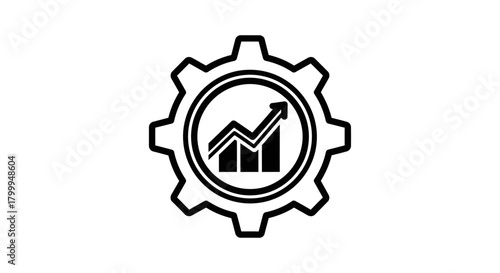 Gear with upward trending graph inside, symbolizing progress and development.