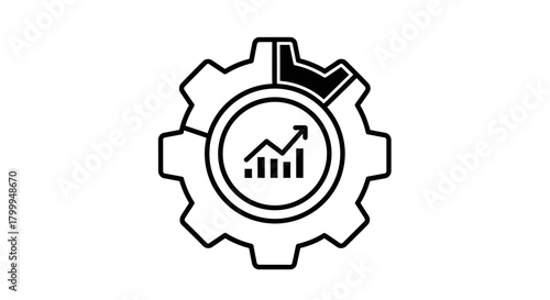 A stylized gear icon with a bar chart and upward trending arrow inside, representing business growth and efficiency.