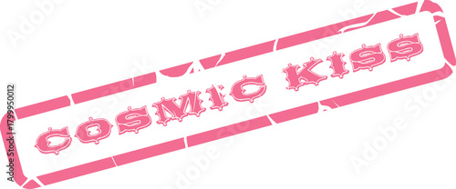 Vibrant pink cosmic kiss textured stamp symbolizing affection, love, and romantic connection