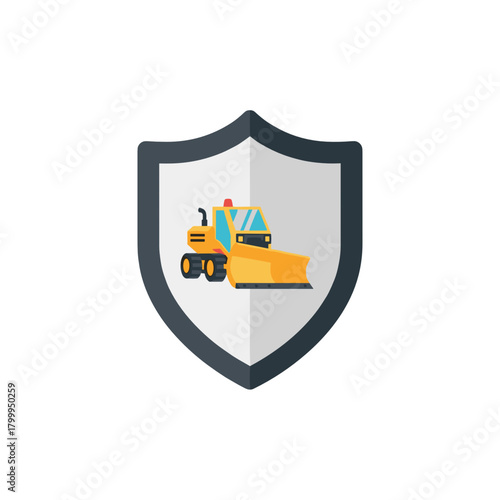 Snowplow illustration on a shield symbolizing reliability  