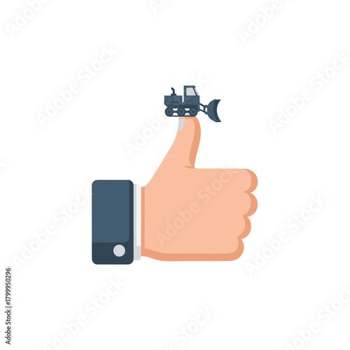 Thumbs-up hand icon with snowplow on thumb in flat design  