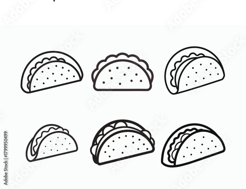 Delicious vector set of different types of baked bread, sweet dessert, pastry, and tasty breakfast taco icons collection