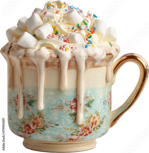 Luxury Hot Cocoa Marshmallow Drink – Cozy Winter Beverage Clipart, Transparent Background