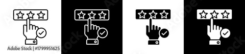 Rating icon variations in line and glyph style on black and white background