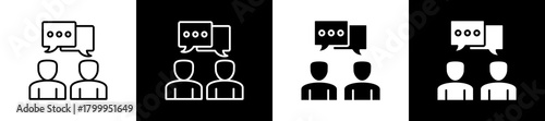 Discussion icon variations in line and glyph style on black and white background
