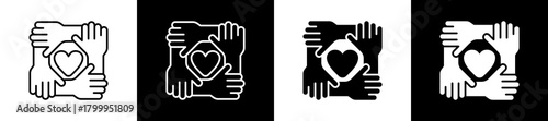 Teamwork icon variations in line and glyph style on black and white background