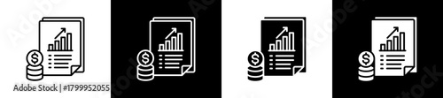 Invest icon variations in line and glyph style on black and white background