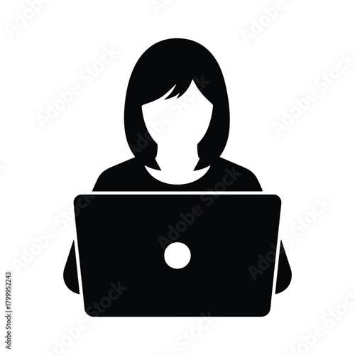 Woman Working on Laptop Silhouette Icon