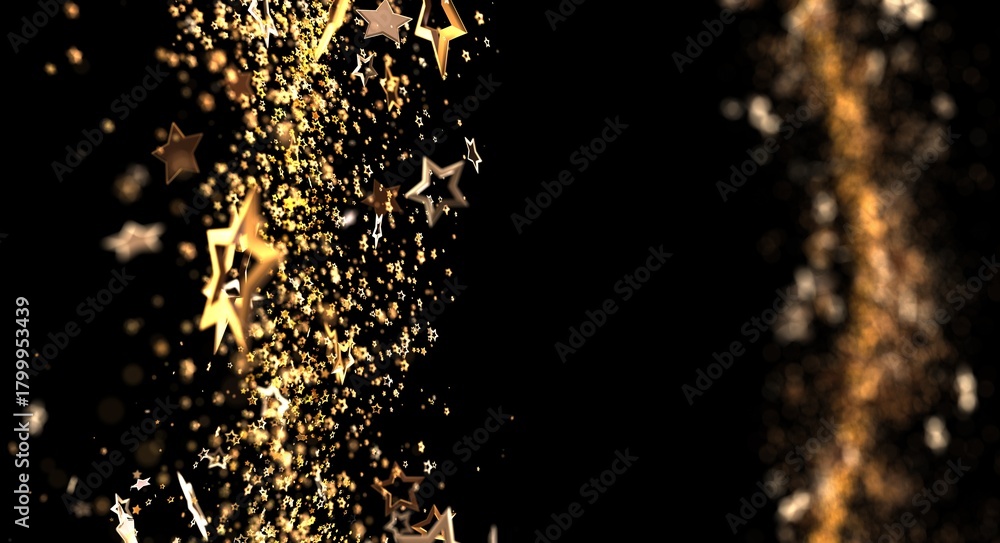 Obraz premium Elegant background with golden stars and bokeh effect. Ideal for Christmas, New Year, celebrations, party, holiday, and othe