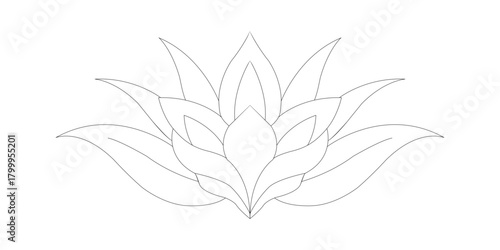Elegant black outline of a lotus flower isolated on transparent background