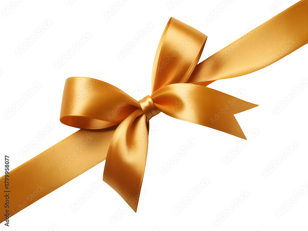 Fototapeta premium A golden satin ribbon tied into a bow, isolated on transparent background