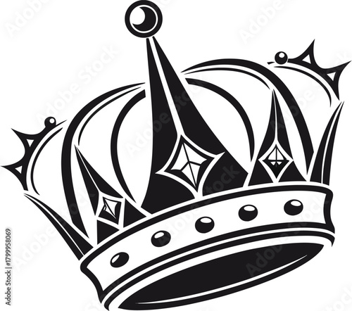 Crowns vector illustration. King, queen tiara, princess diadem in style of hand drawn black doodle on white background. Corona silhouette sketch