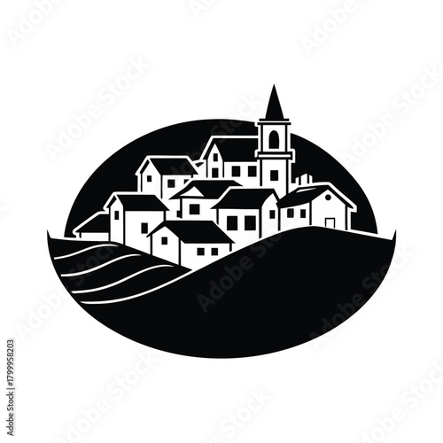 Hill Village Rooftops Landscape Icon