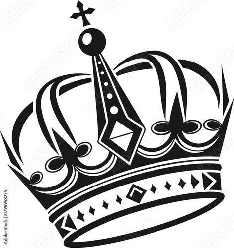 Crowns vector illustration. King, queen tiara, princess diadem in style of hand drawn black doodle on white background. Corona silhouette sketch