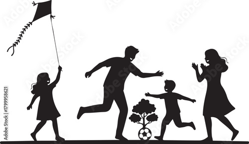 Family Playing Outdoor Silhouette Illustration
