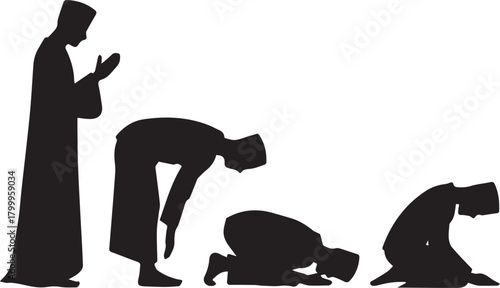 Islamic Prayer Salat Rakat Sequence Silhouette Vector Keywords: islam, prayer, salat, namaz