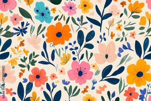 Seamless pattern with flowers and plants
