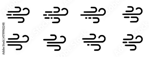 Set of 8 Black and White Wind Icons on White Background
