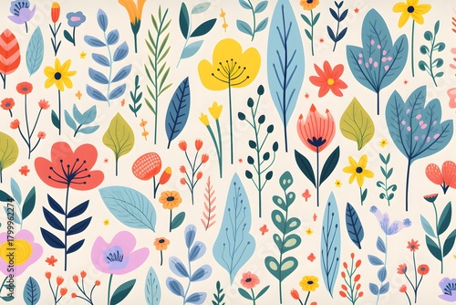 Seamless pattern with flowers and plants