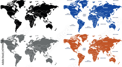 Big set of maps and globes. Pins collection. Different effects. Transparent Vector illustration