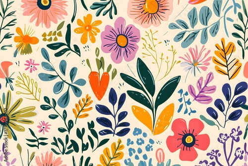 Seamless pattern with flowers and plants