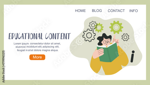Educational content, back to school concept, education, landing page, hand drawn vector illustration.