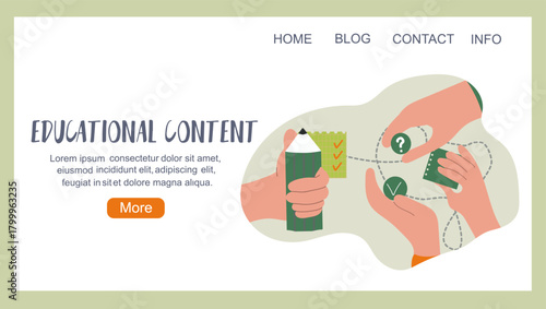 Educational content, back to school concept, education, landing page, hand drawn vector illustration.