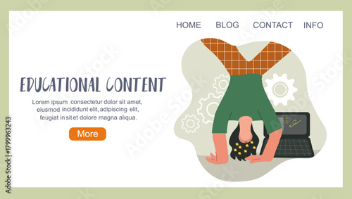 Educational content, back to school concept, education, landing page, hand drawn vector illustration.