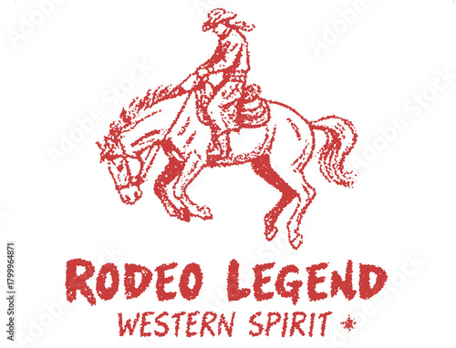 A vintage "Rodeo Legends" design. Features a cowboy on a bucking bronco with "Wild West Spirit" text in a distressed, two-color style.