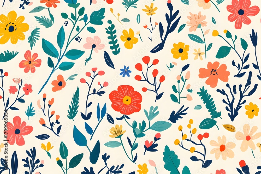 Fototapeta premium Seamless pattern with flowers and plants