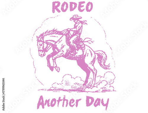 A vintage "Rodeo Legends" design. Features a cowboy on a bucking bronco with "Wild West Spirit" text in a distressed, two-color style.