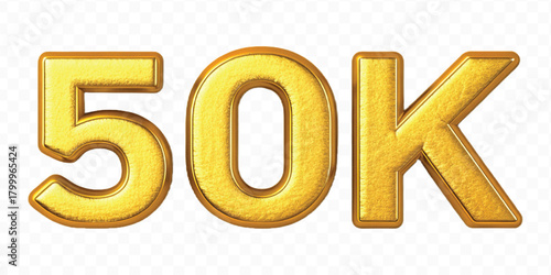 realistic smooth 50K FOLLOWERS typography mad by different color style isolated on transparent background	
