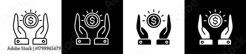 Capital icon variations in line and glyph style on black and white background