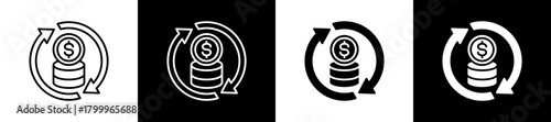 Cash Flow icon variations in line and glyph style on black and white background