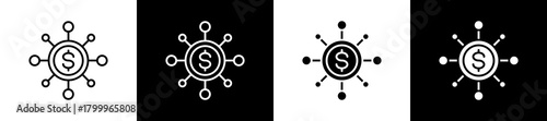 Crowdfunding icon variations in line and glyph style on black and white background