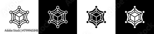 Blockchain icon variations in line and glyph style on black and white background