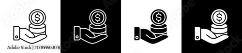Cost icon variations in line and glyph style on black and white background
