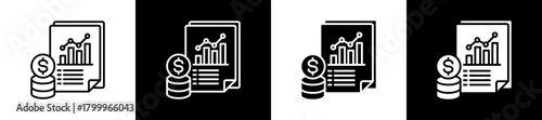 Statistics icon variations in line and glyph style on black and white background